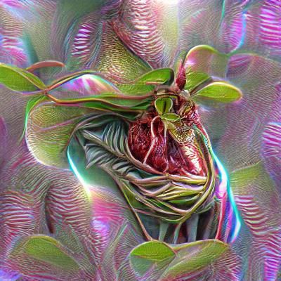 Heart Wrapped in Carnivorous, Neon-Lit Flora