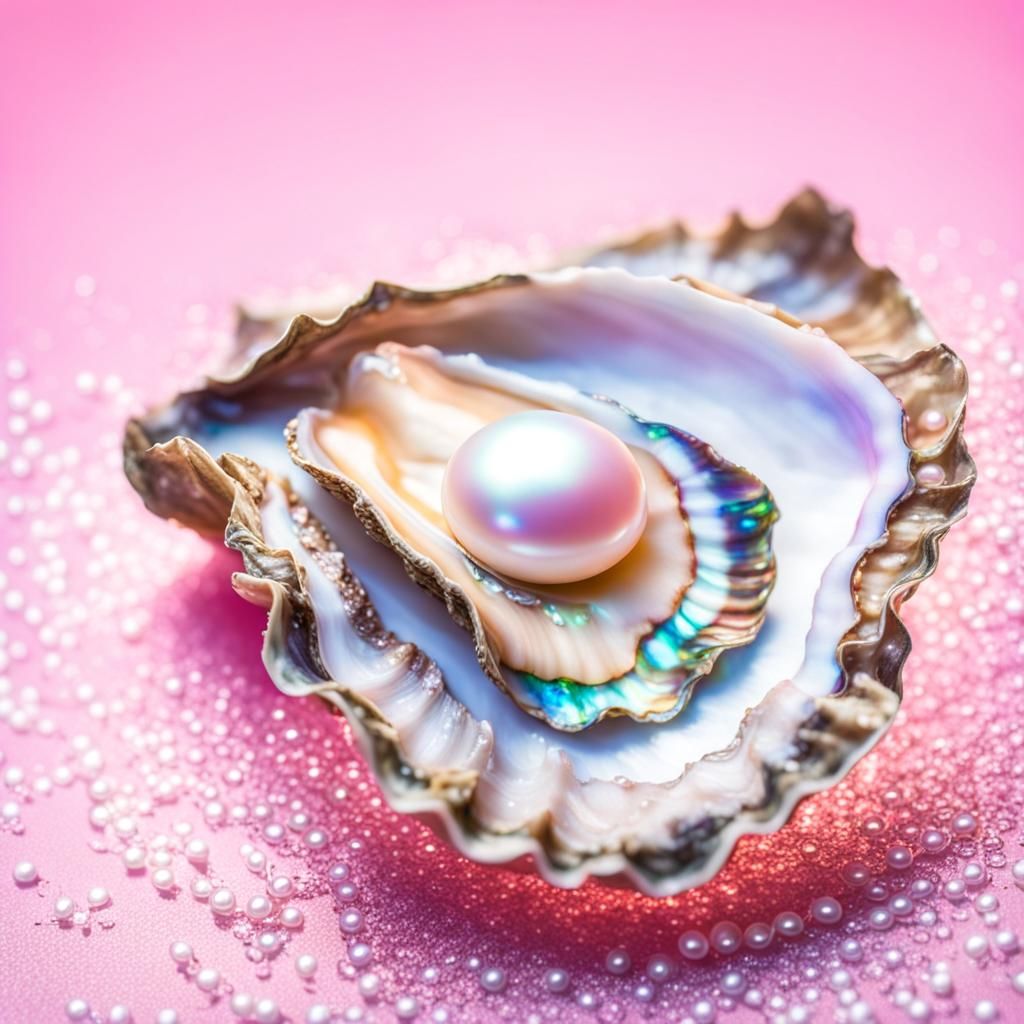 Iridescent Oyster with Pearl in Pink Ambiance