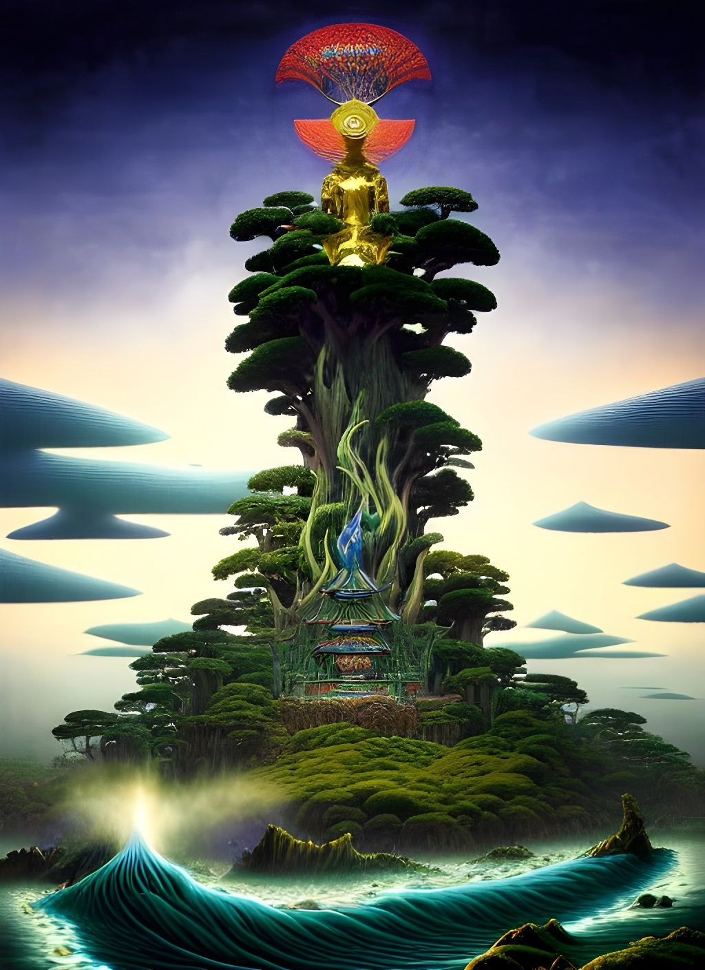 Dreamscape Temple on a Cliff: Hyperrealistic Digital Art