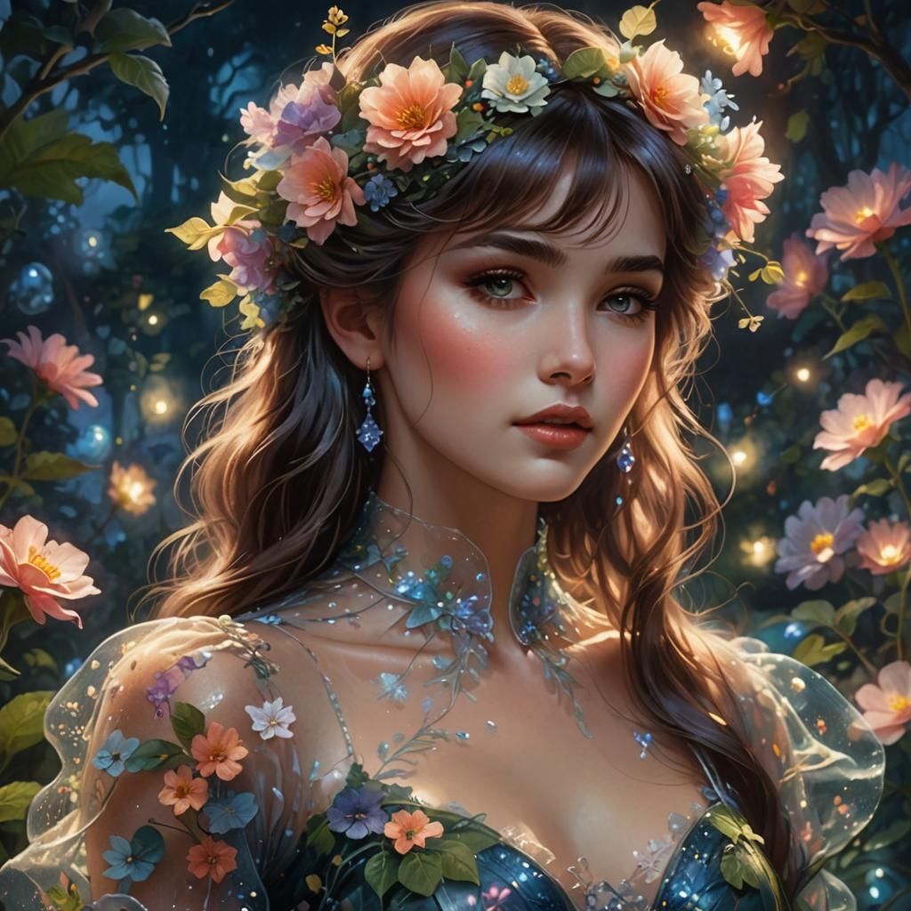 Ethereal Night Garden: Hyperdetailed Fantasy Girl