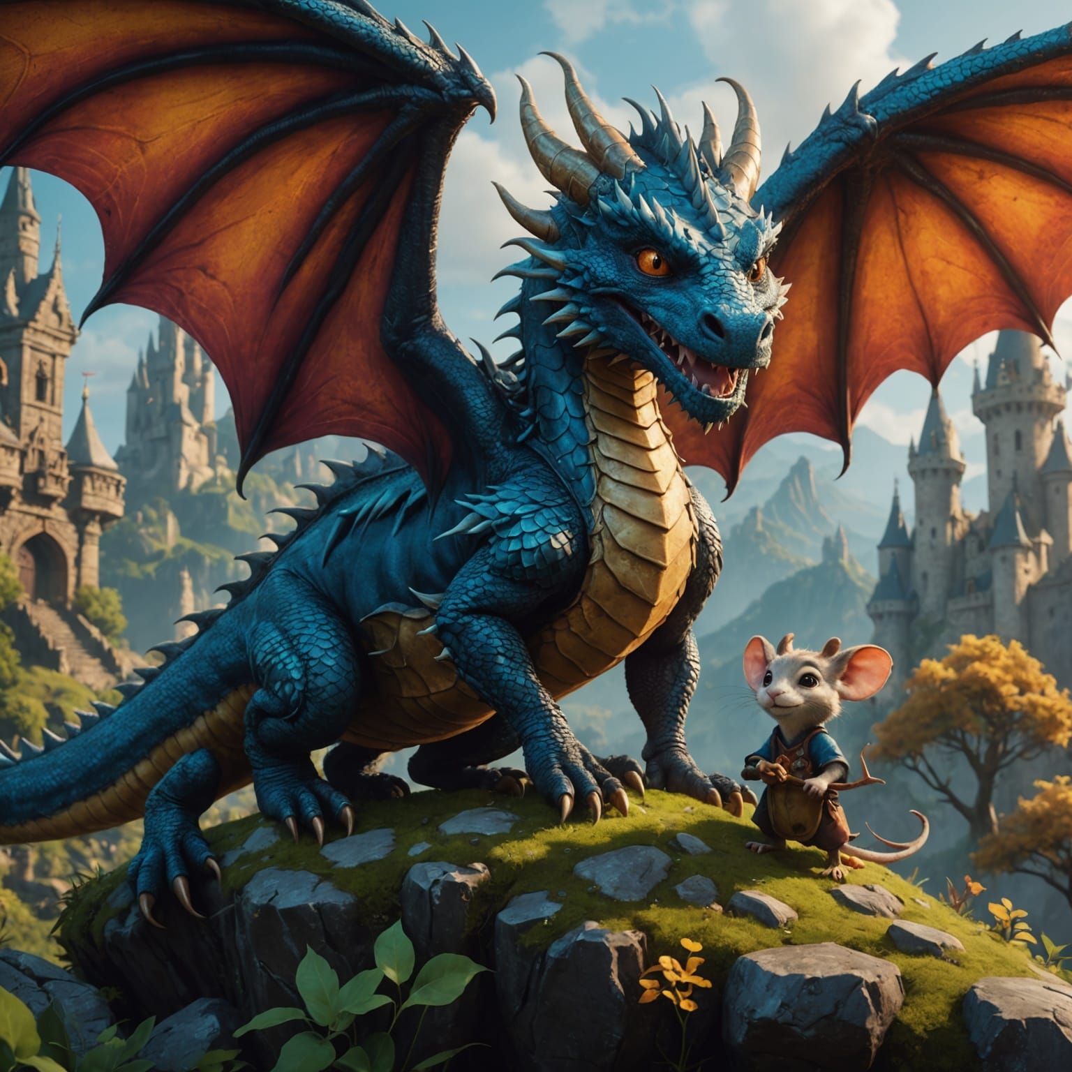 Dragon and Mouse Best Friends: Fantasy Concept Art