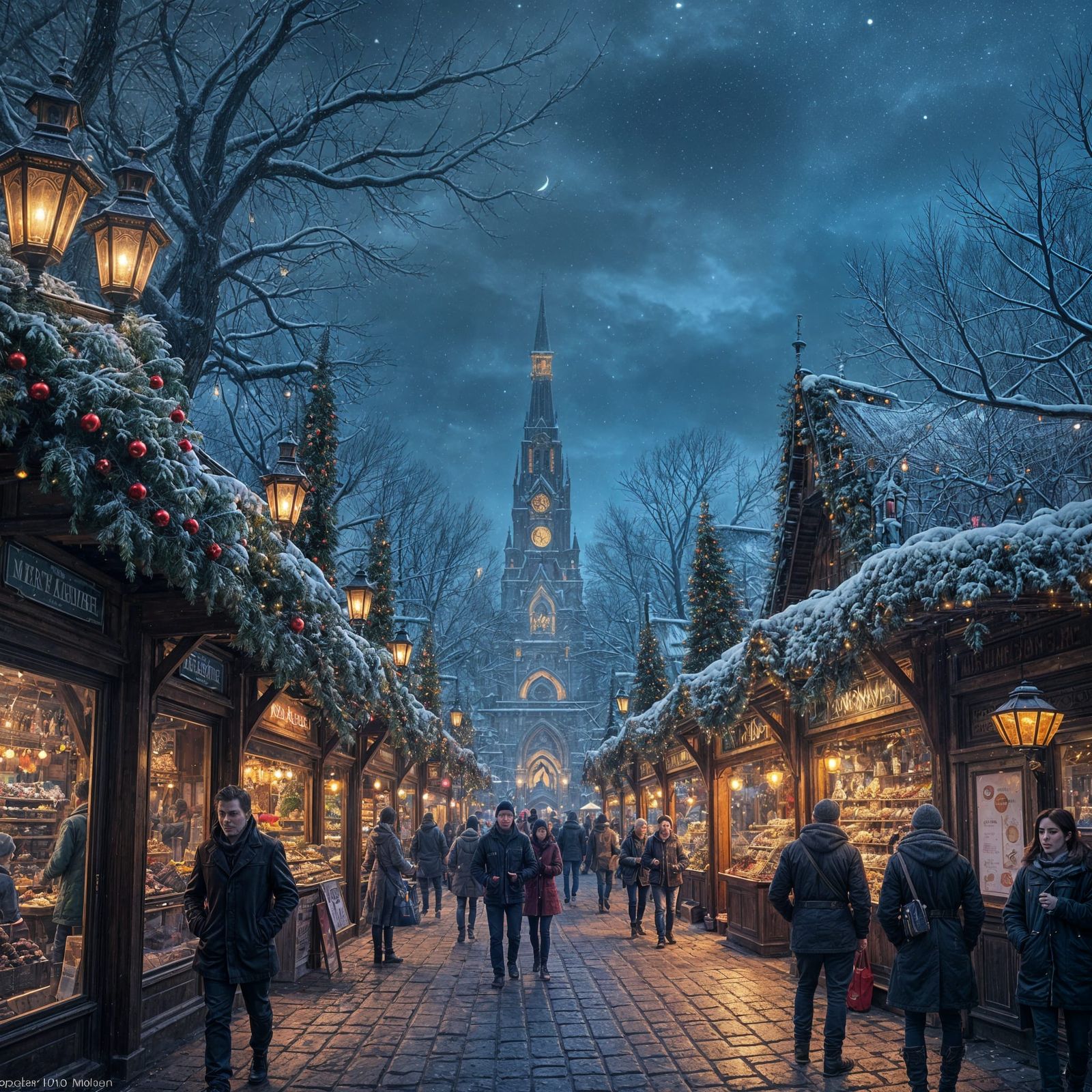 Vibrant Christmas Night Market in Fantasy Style
