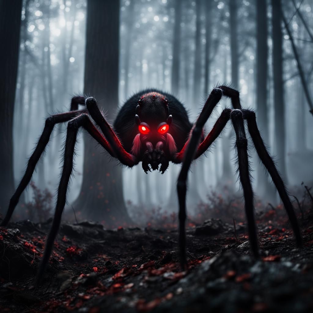 Lovecraftian Spider Creature in a Foggy Forest