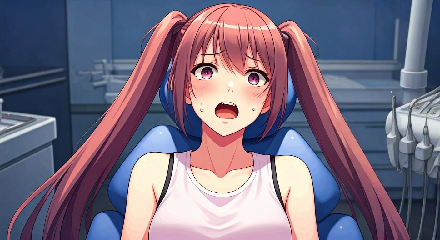 Anime Woman in Painful Dentist Chair Scene