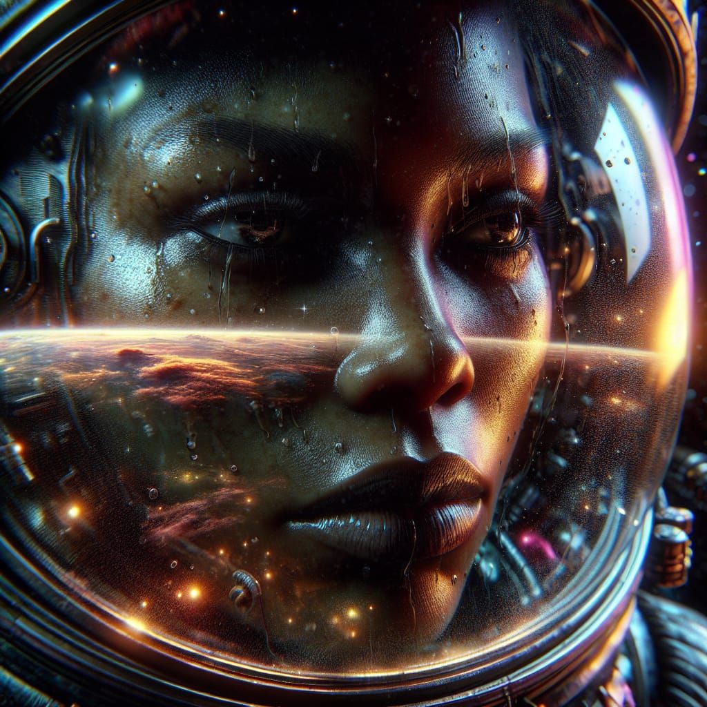 Astronaut's Tense Moment in Space, Hyperrealistic Detail