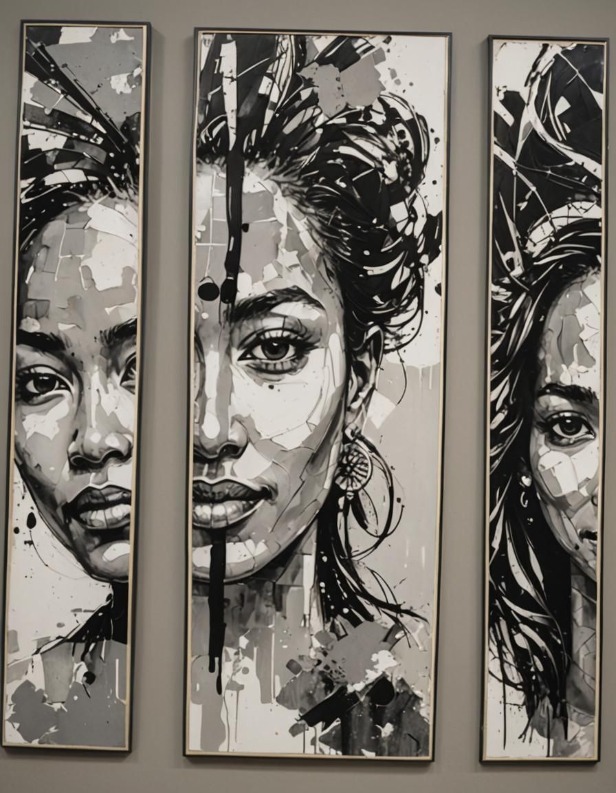 Abstract Triptych Portrait of a Happy Woman