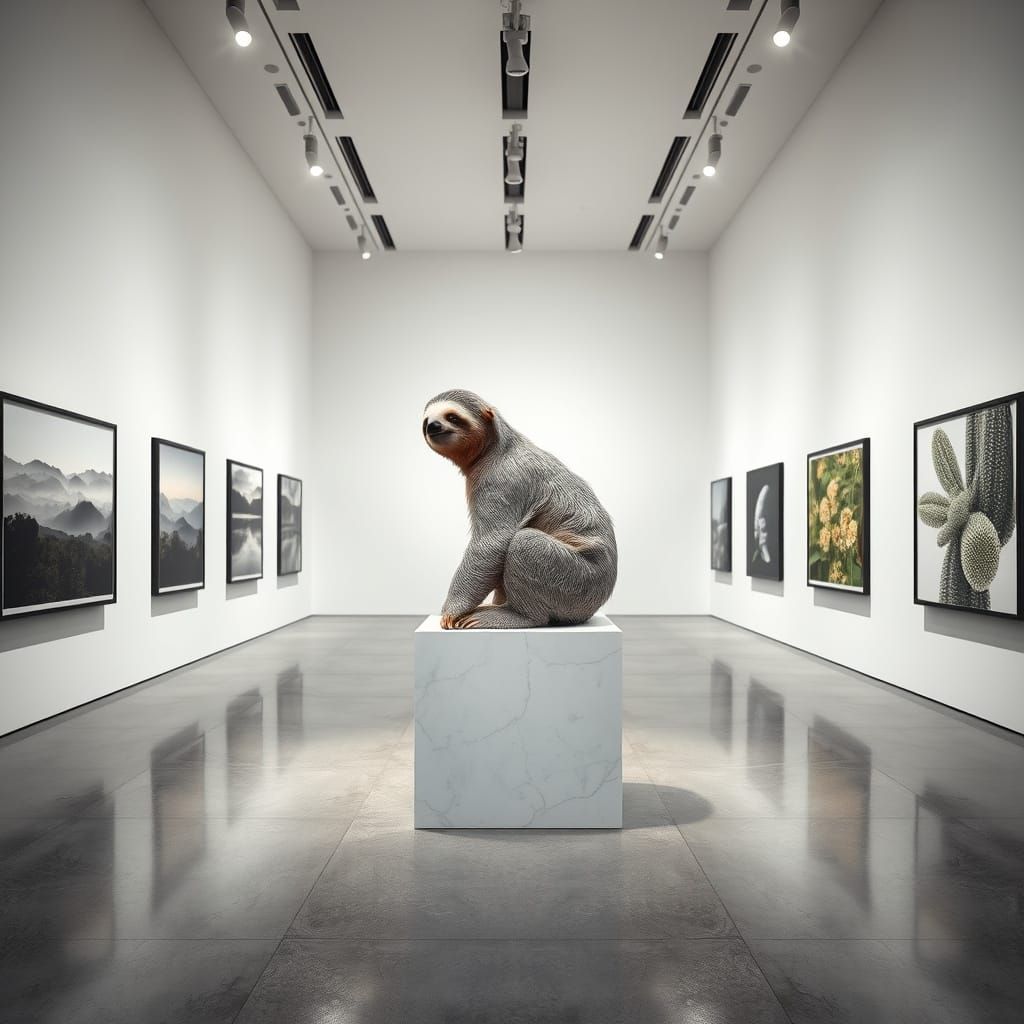Solitary Sloth in Modern Art Museum