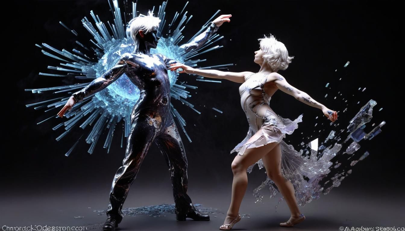 Steampunk Dancers in Exploding World: Photorealistic Art