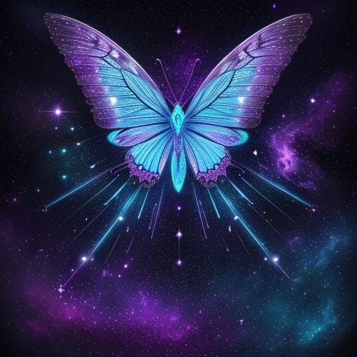 Ethereal Starlight Butterfly on Glowing Astral Flower in Neb...