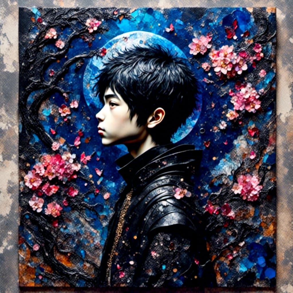 Japanese Goth Boy in Urban Collage Art