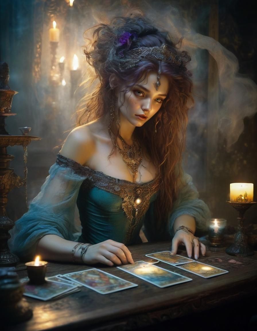 Magical Tarot Card Reader in Anime Style