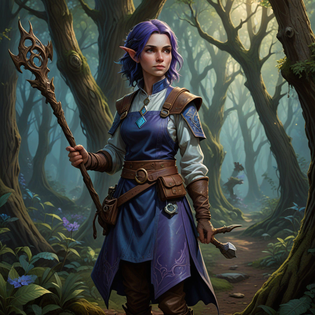 Confident Halfling Guildmage in Enchanted Forest