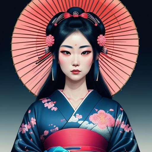 Geisha Portrait in Japanese Pop Art Style