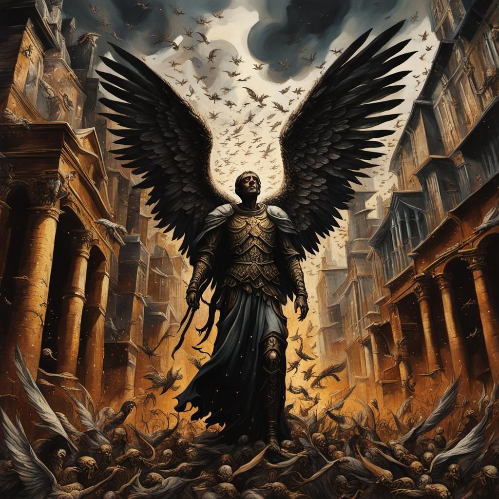 Dark Angel Descends in Apocalyptic Medieval Metropolis