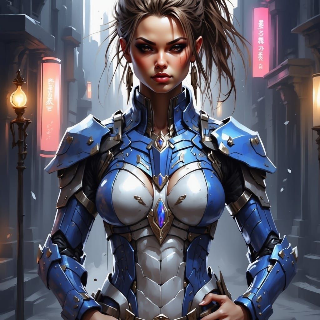 A volumptuous but skinny supermodel++, female megaman wearing skimpy spandex suit that accentuates her feminine form, wh...