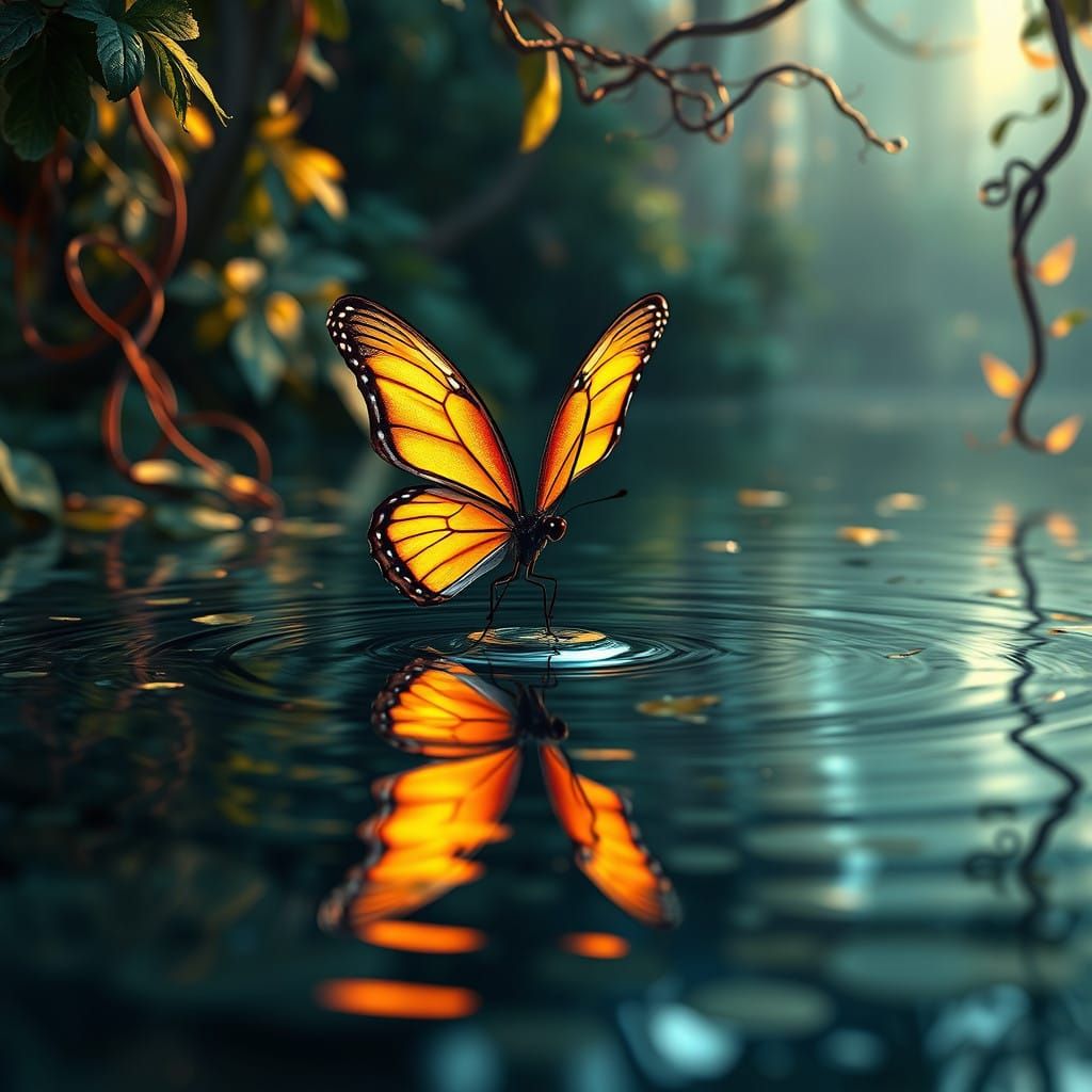 Dreamlike Butterfly in Vibrant Reflection