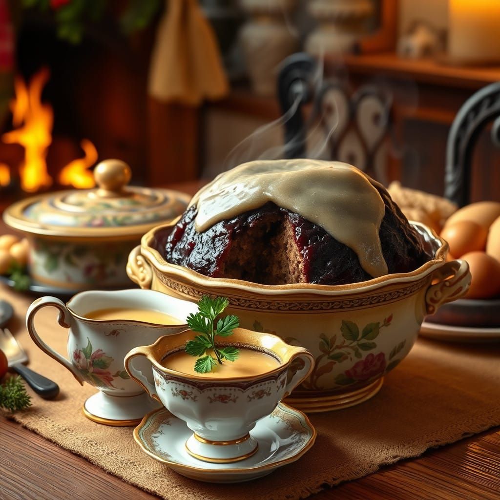 plum pudding, ready to serve