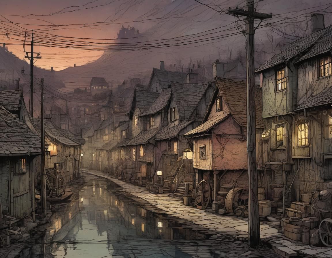 Rustic Village in Retro D&D Style