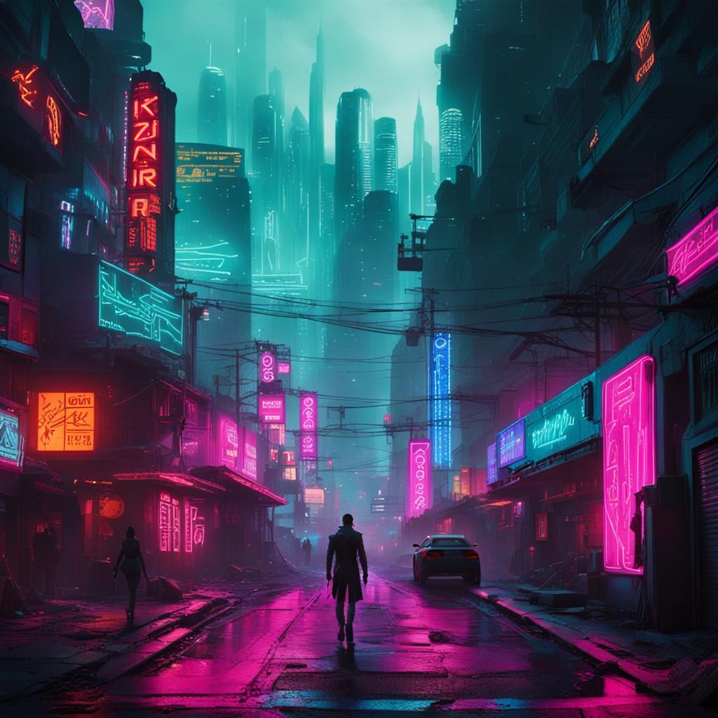 Arcane Punk Cityscape: Kinetic Energy in Cyberpunk Style