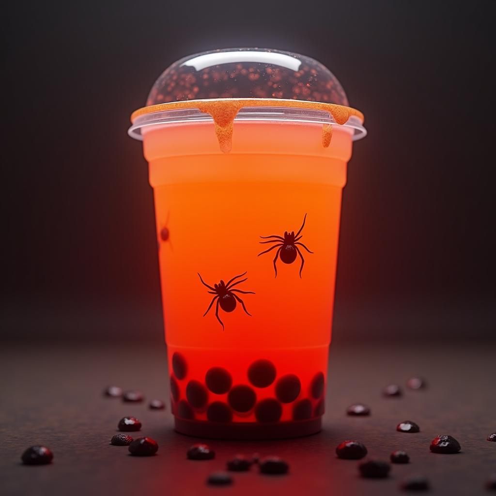 Halloween Bubble Tea with Gummy Spiders, Digital Art