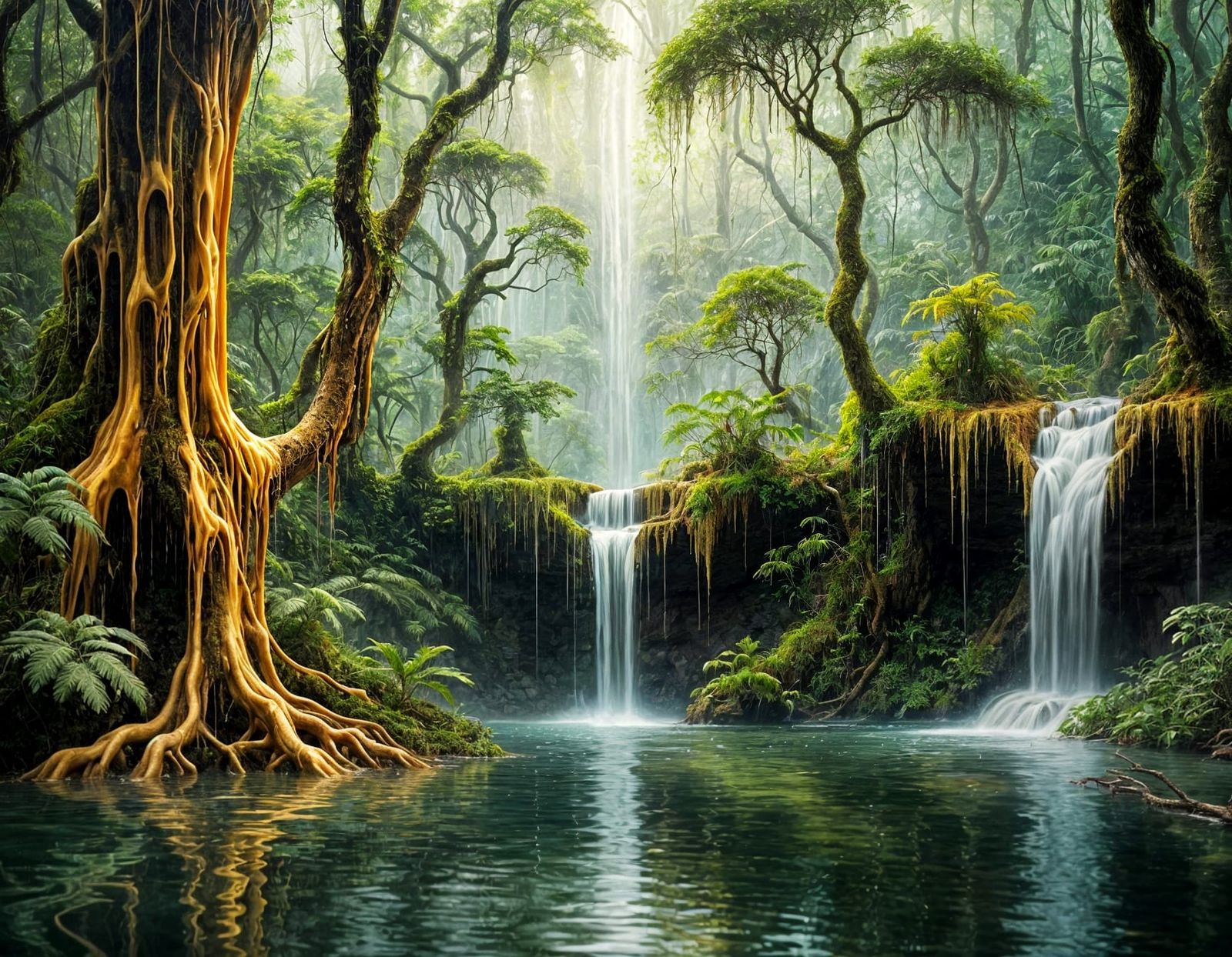 Surreal Rainforest Waterfall Inspired by Salvador Dali