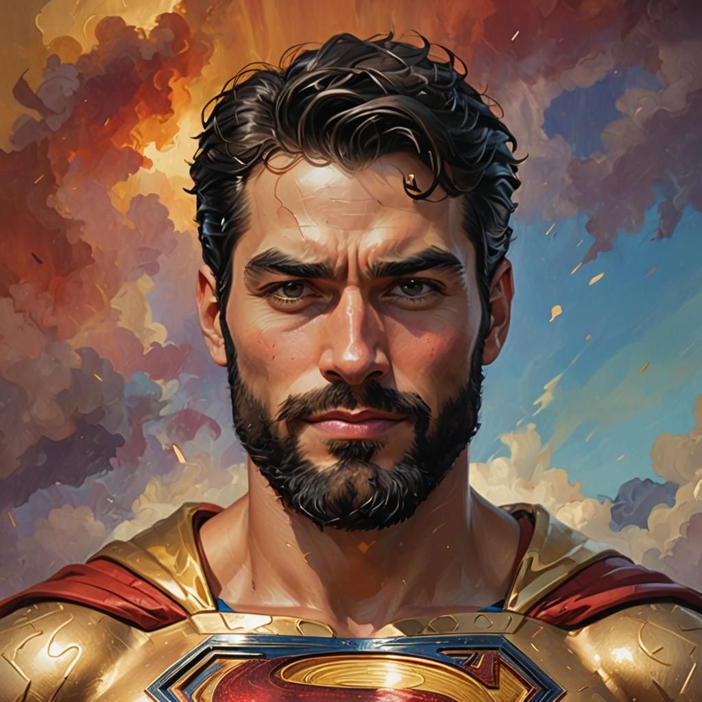 Vintage Impressionist Superman with Black Beard
