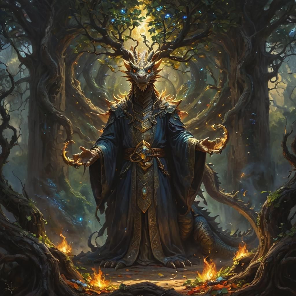 Tree of Life with Dragon in Klimt Style