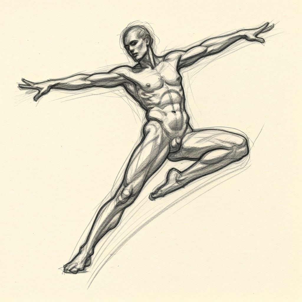 Dynamic Figure Drawing in Graphite on Cream Paper