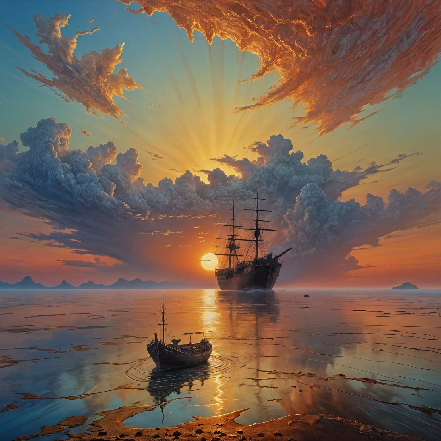 Ship Adrift on a Rubidium Sea at Sunset