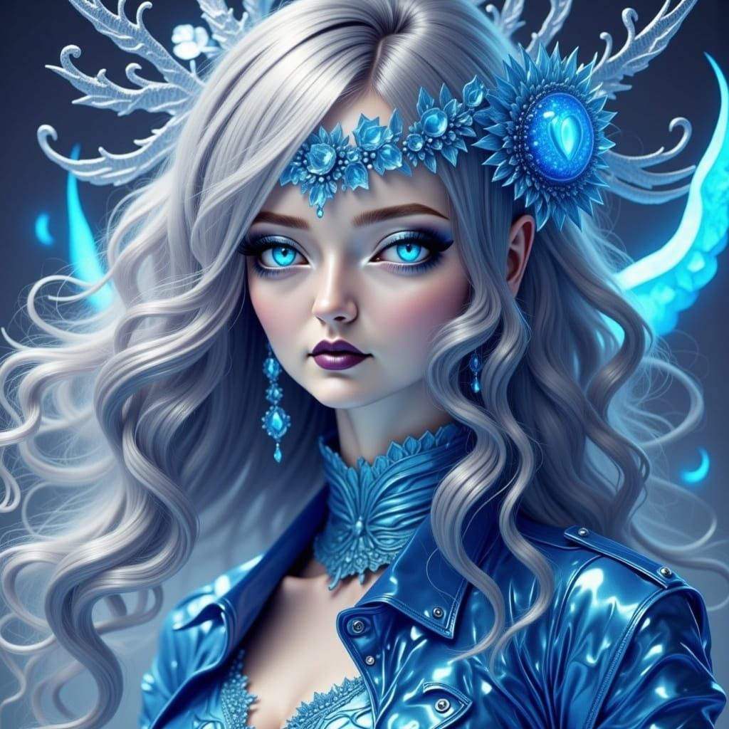 Metallic-Eyed Woman with Electric Lighting