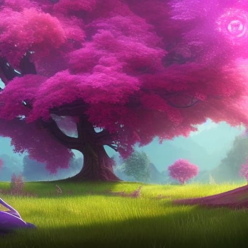 Magical Forest with Purple Hair in Fantasy Art