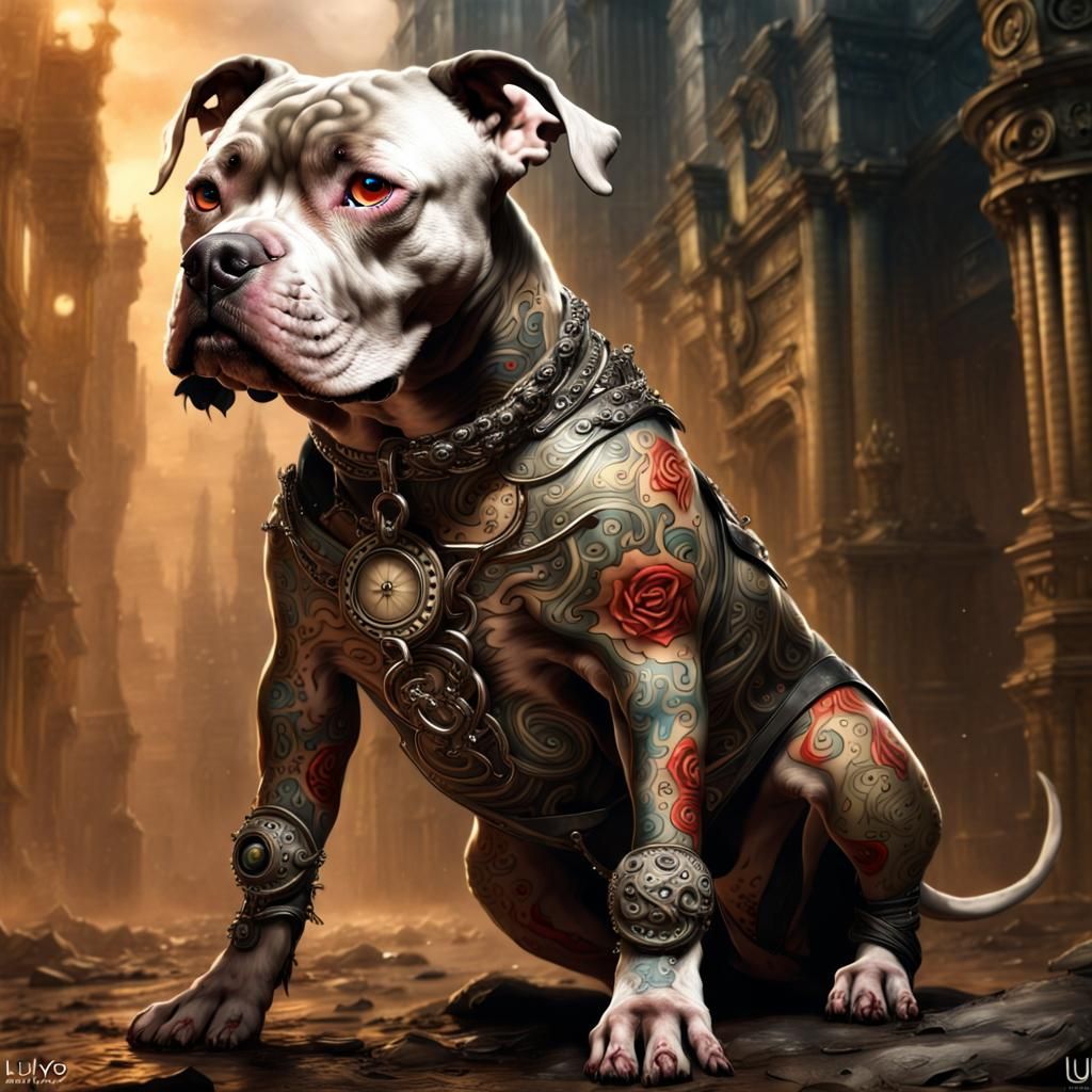 Pitbull with tattoo