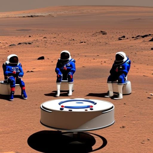 Astronauts on Mars Discussing Mission with SpaceX Rocket