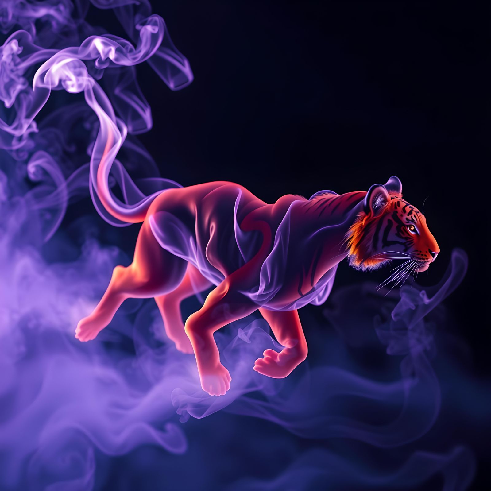 Ethereal Smoke Tiger Running Across Plains