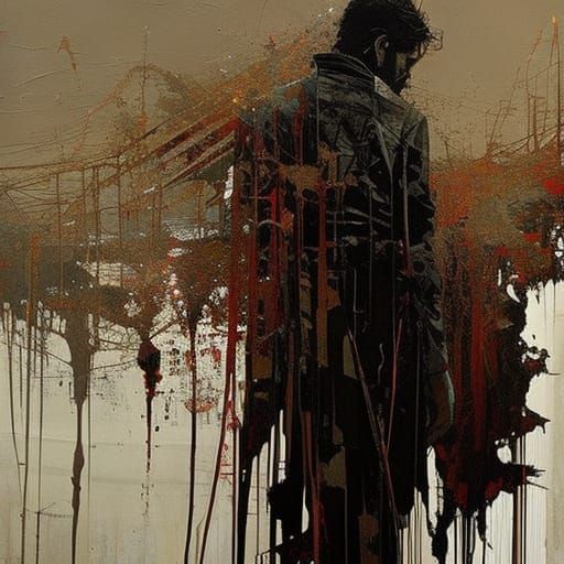 Man with Broken Wine Bottle in Detailed Fine Art