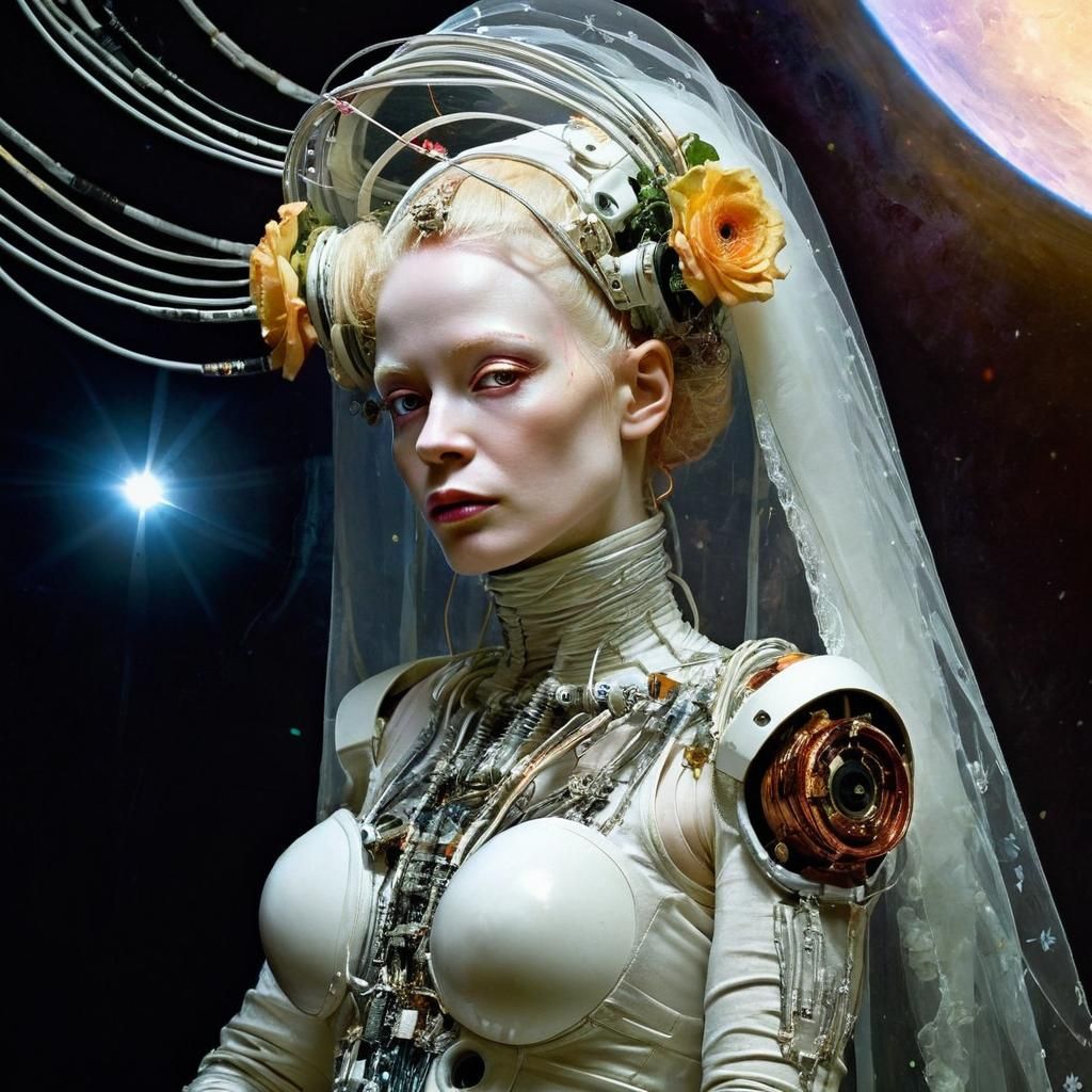 Cyborg Bride in Space: Dark Sci-Fi Art