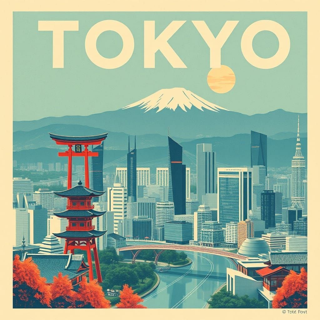 Vintage Travel Poster of Tokyo
