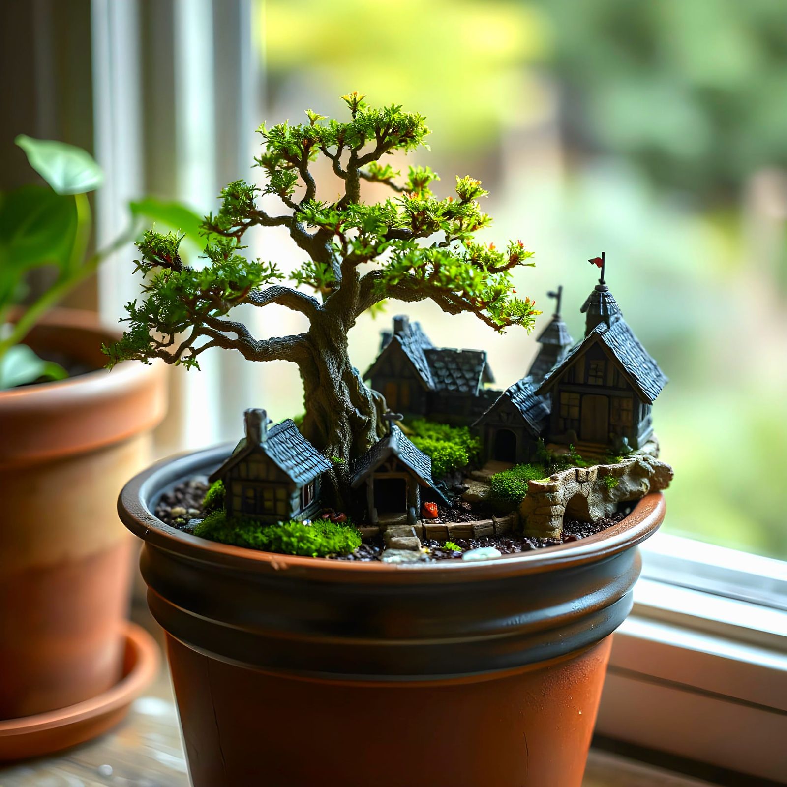 Epic Medieval Village Blossoms in Flower Pot Wonderland