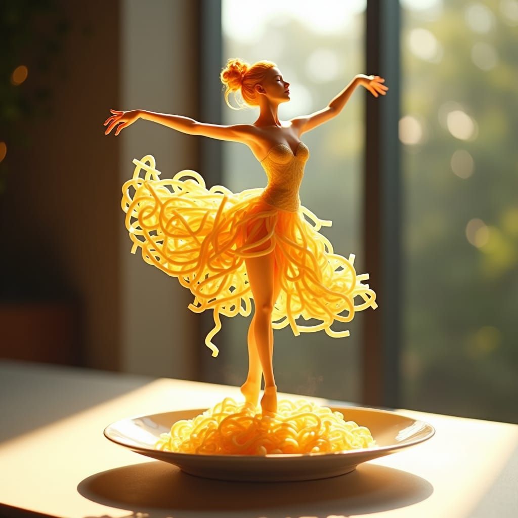 Noodle Ballerina Sculpture in Modern Restaurant