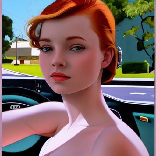 Girl in Car Window in Art Deco Pop Art Style