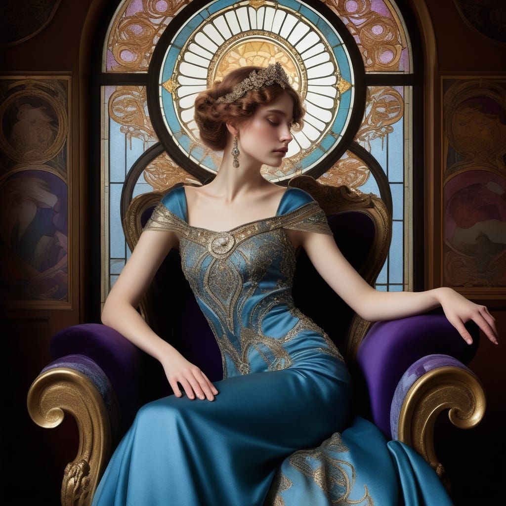 Regal Princess in Opulent Velvet Throne