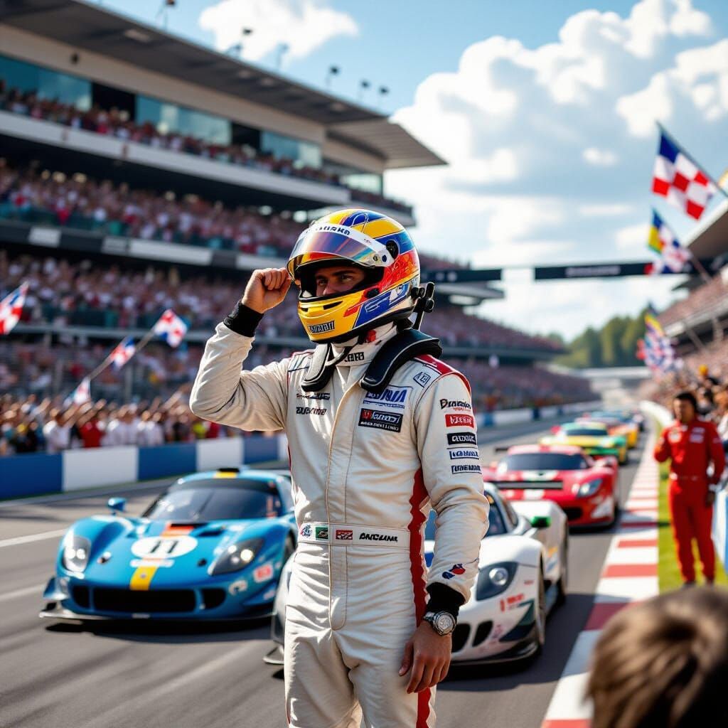Triumphant 1950s Race Driver Victory