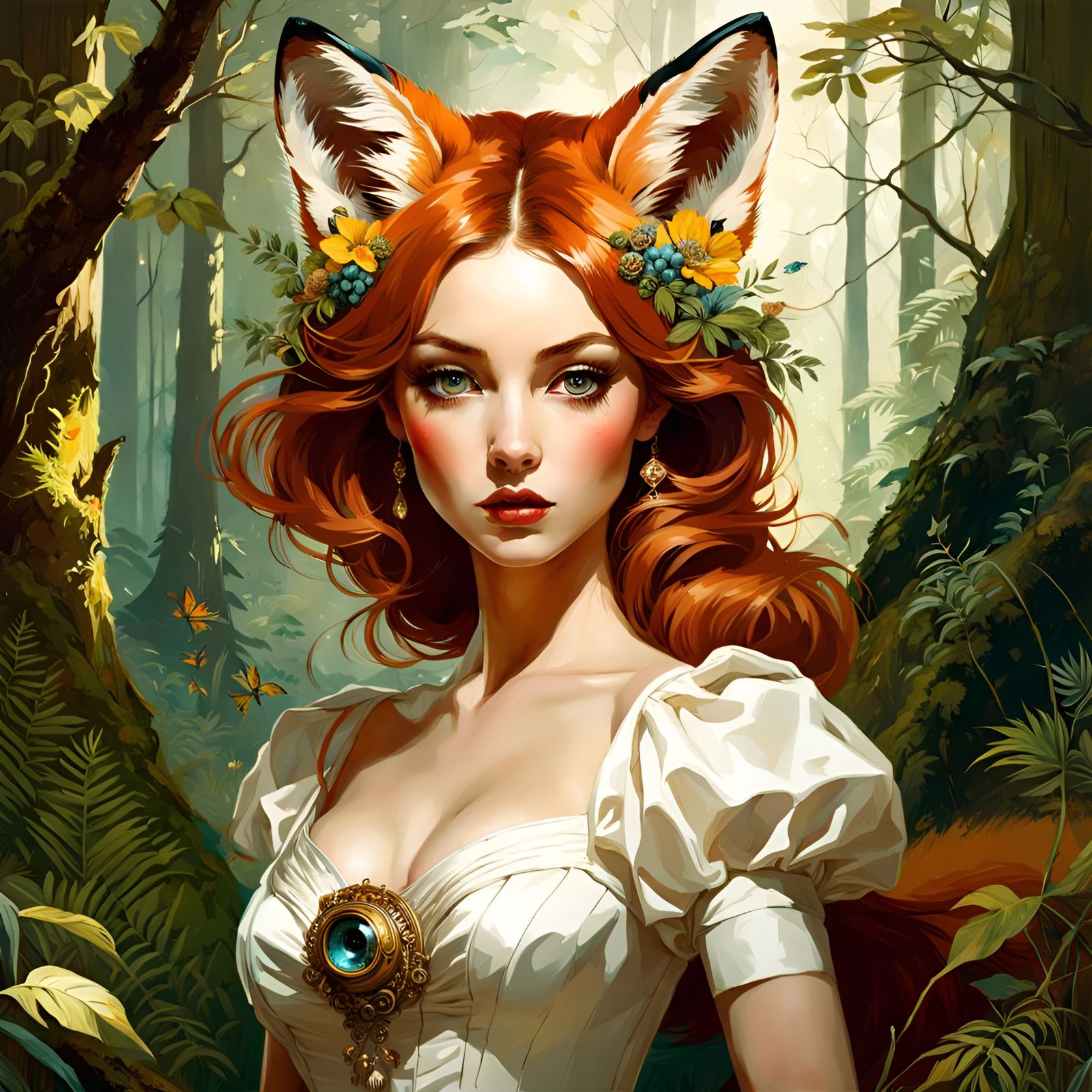 Elegant Fox Portrait in Classic Pin-Up Style