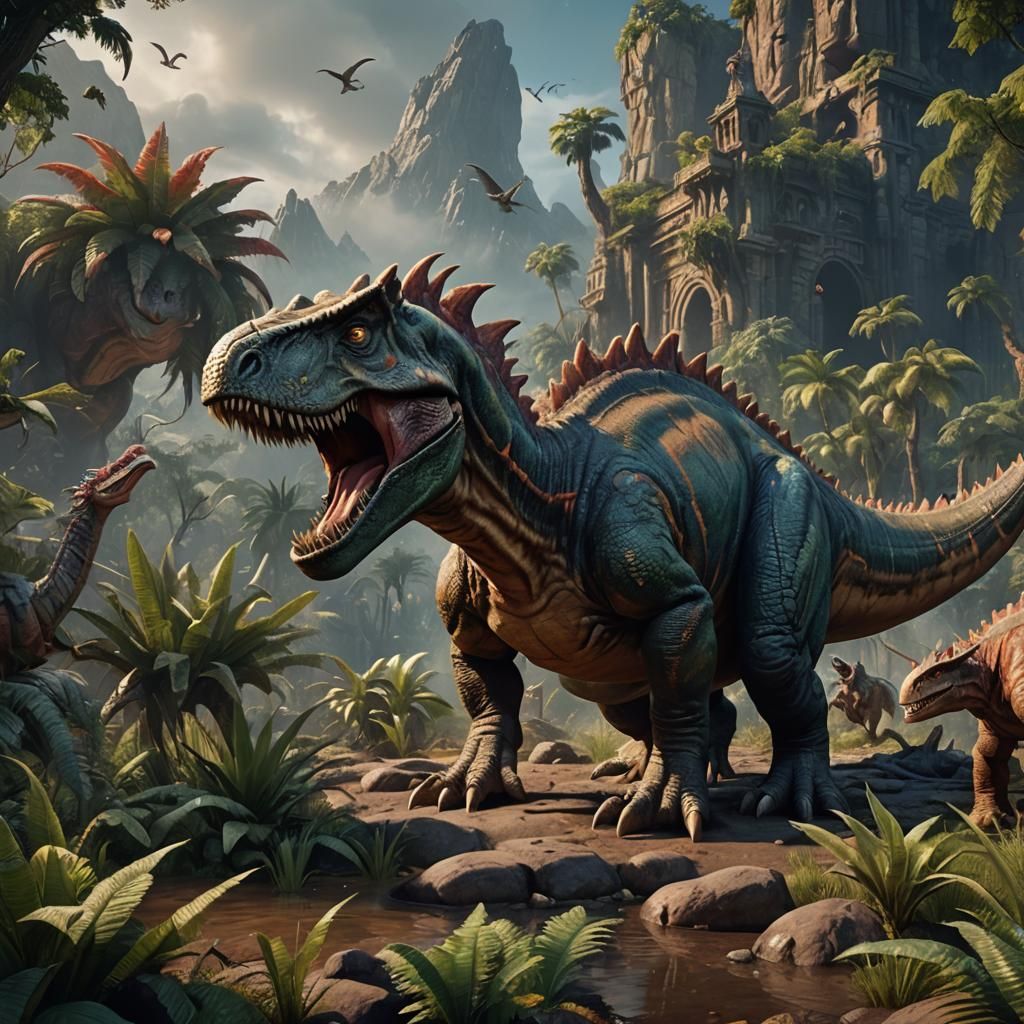 Detailed Dinosaur Matte Painting in Deep Color