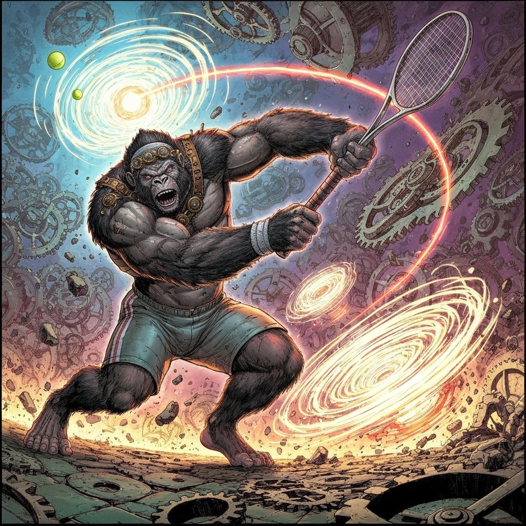 Steampunk Gorilla Plays Tennis With Time Warping Forehand