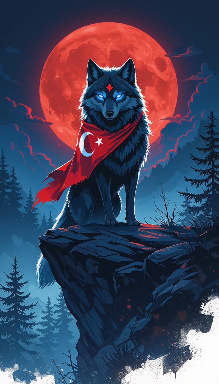 Shadow Wolf with Turkish Flag Fur in Graffiti Art Style