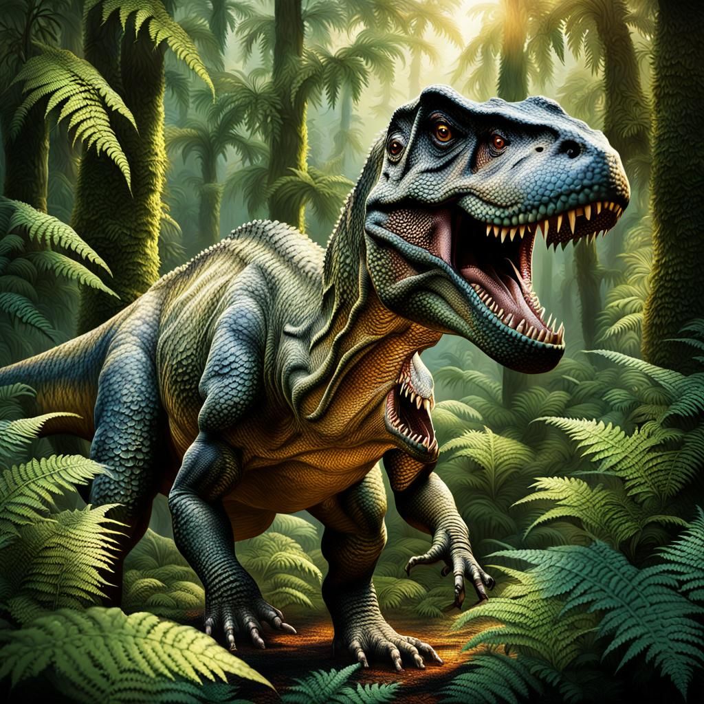 Realistic Tyrannosaurus Rex in Lush Prehistoric Forest