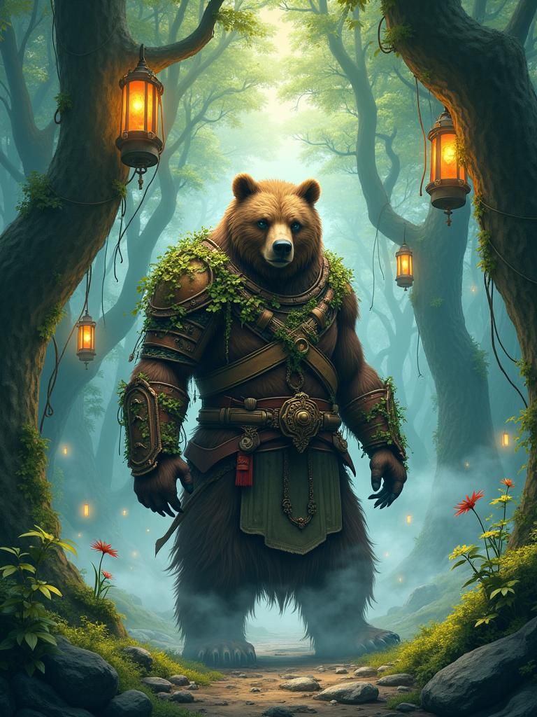 Bear Warrior Guardian in Mystical Forest