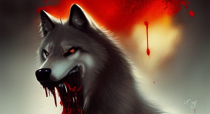 Sinister Wolf with Bloody Fangs
