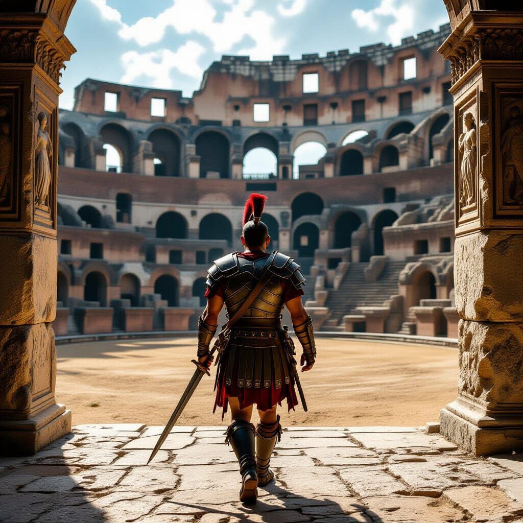 Roman Gladiator Leaving Vacant Colosseum